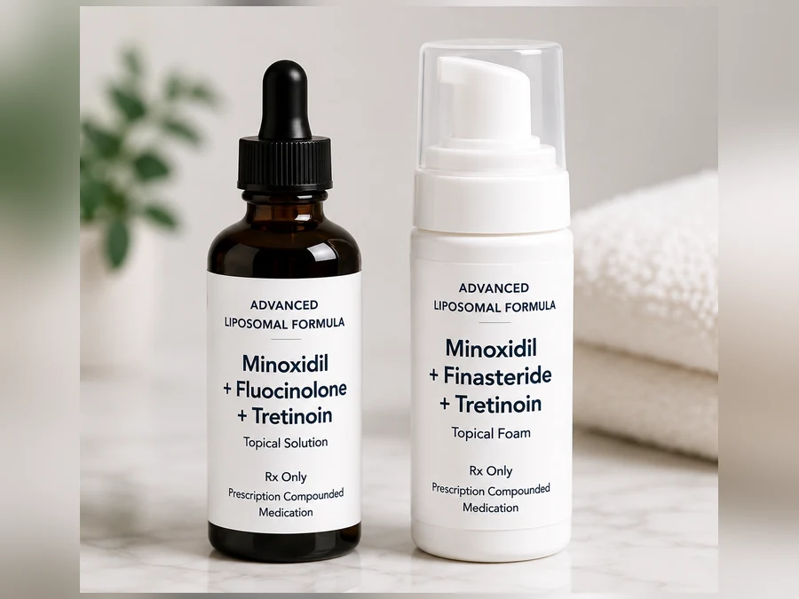 Advanced liposomal hair restoration formulas — dropper solution and foam pump