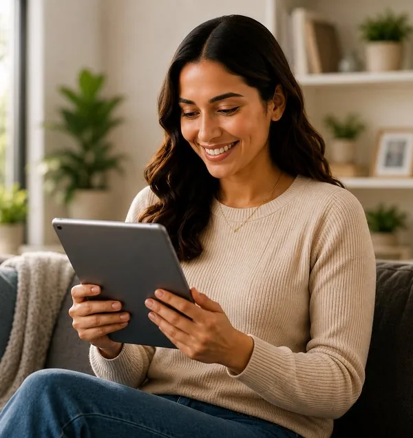 Woman reading her treatment plan on a tablet
