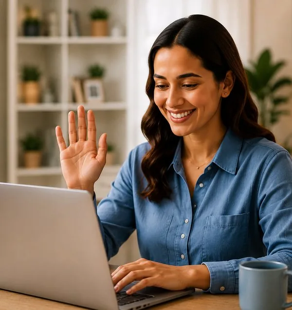 Woman on a follow-up video visit at home